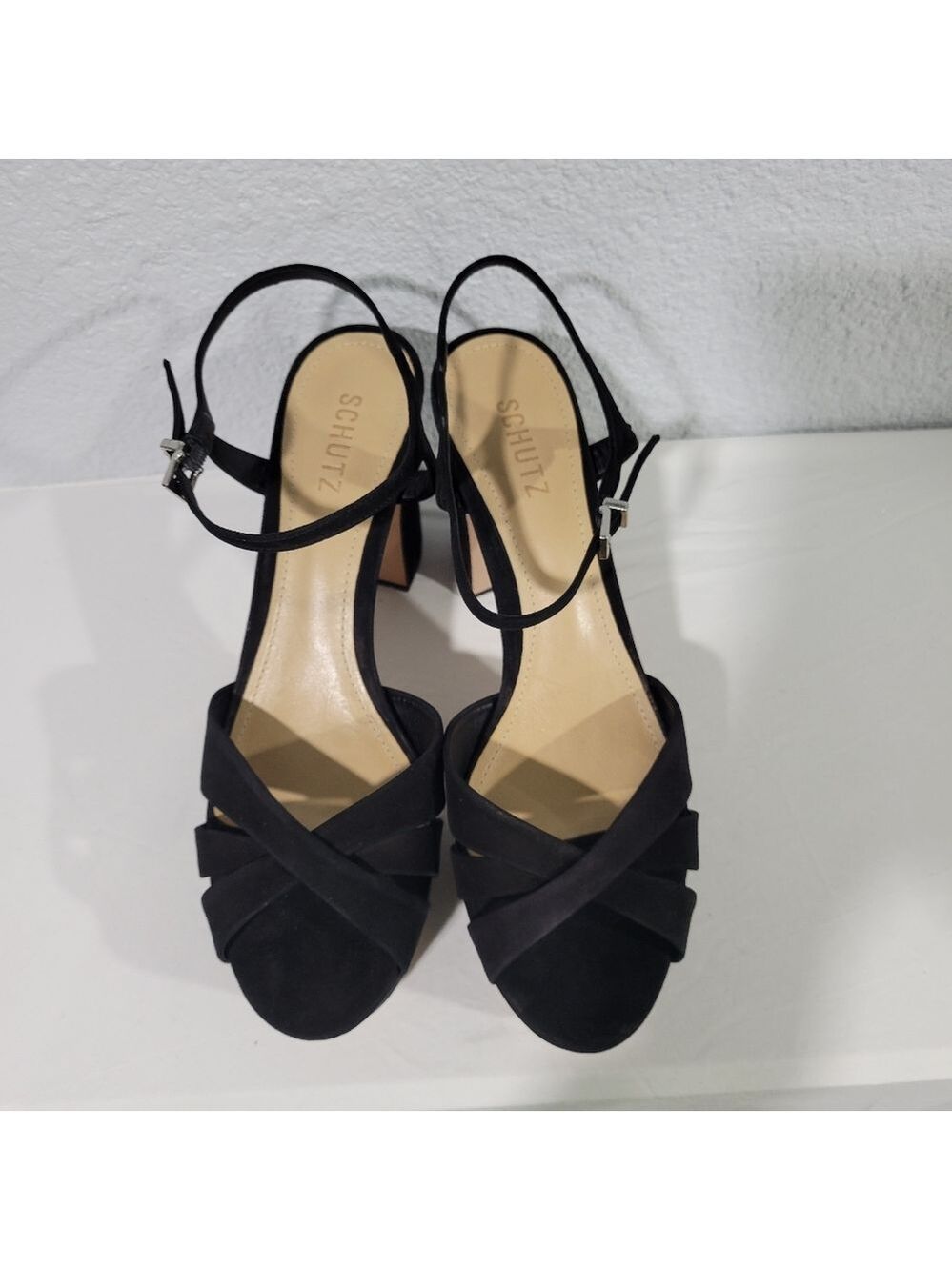 Schutz Keefa Platform Sandal Heels Black Sz 10.5 - Picture 6 of 10
